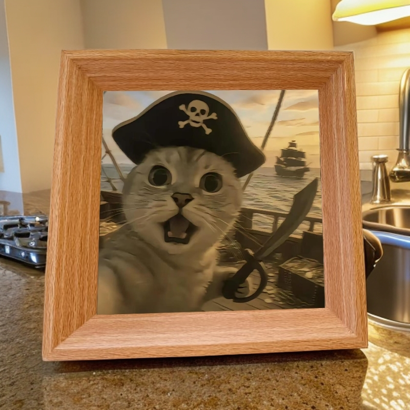Doro Hakimi Pirate Cat Figurine with Meme Frame