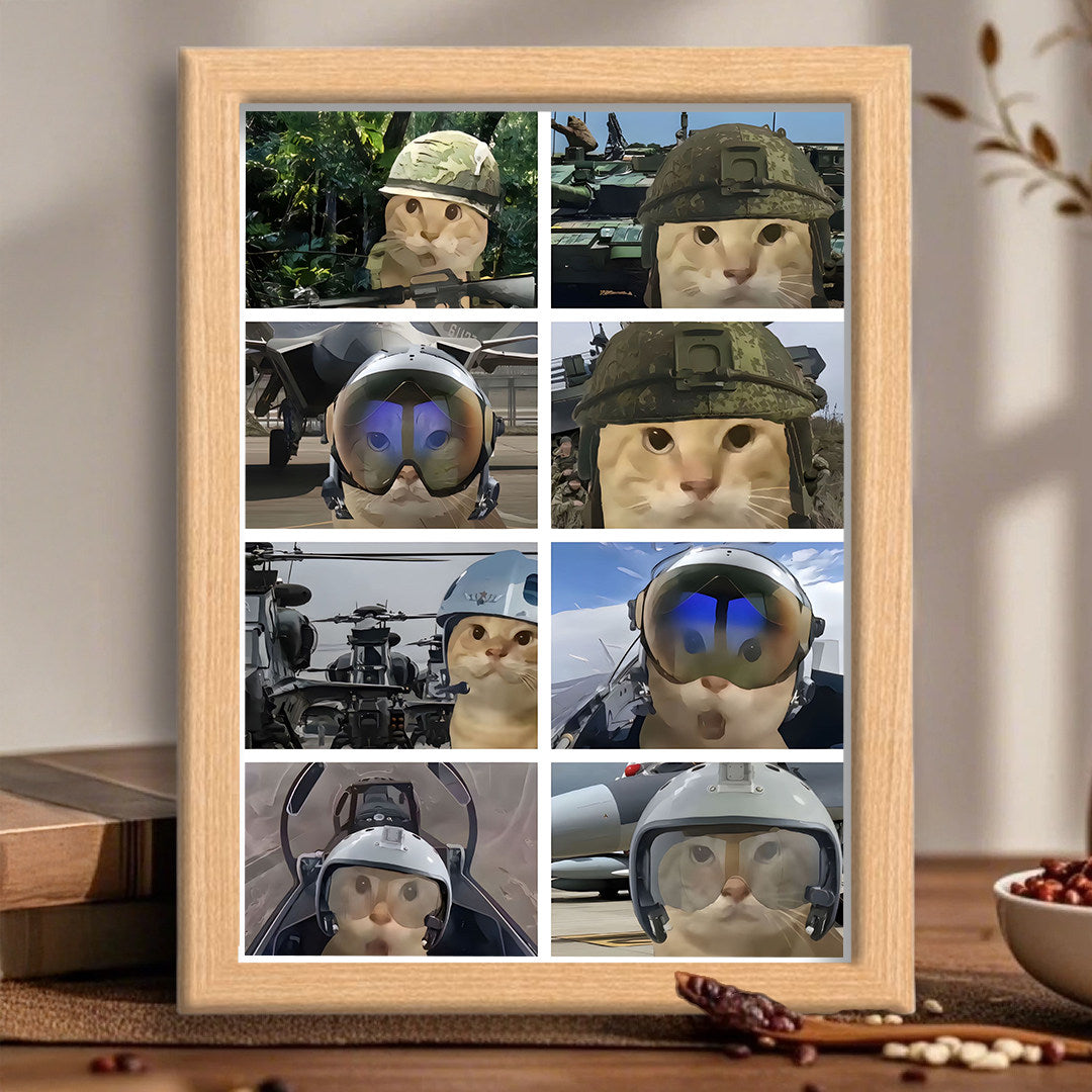 Cute and soothing cat photo frame with round head and an old cat breathing out its breath.